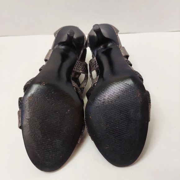 Carlos Santana Leather Pewter Silver Snakeskin Strappy Stiletto High Heels - Picture 6 of 10